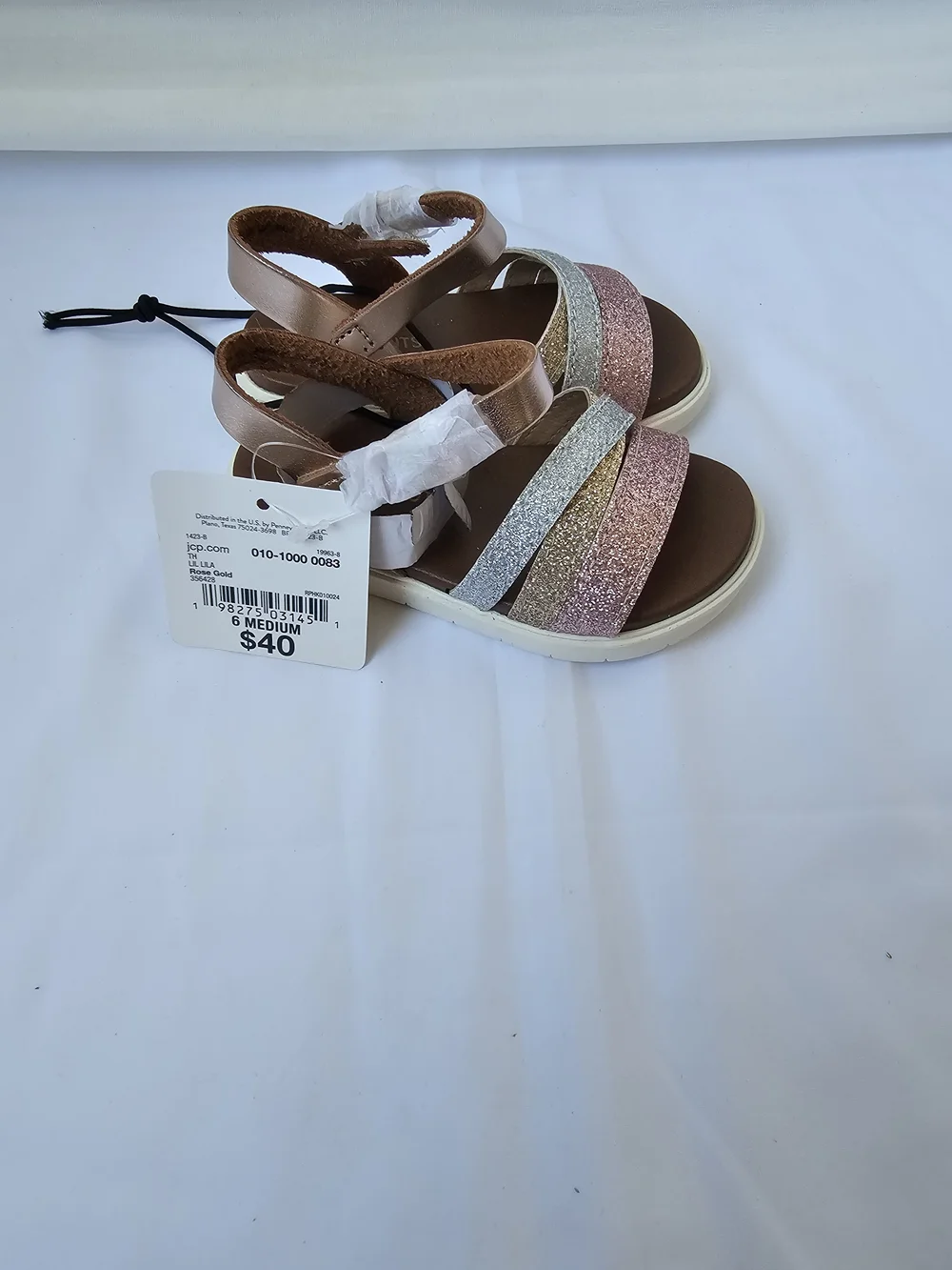 NWT Thereabouts Lil Lila Glitter Sandals - Toddler Size 6M - Rose Gold Multi